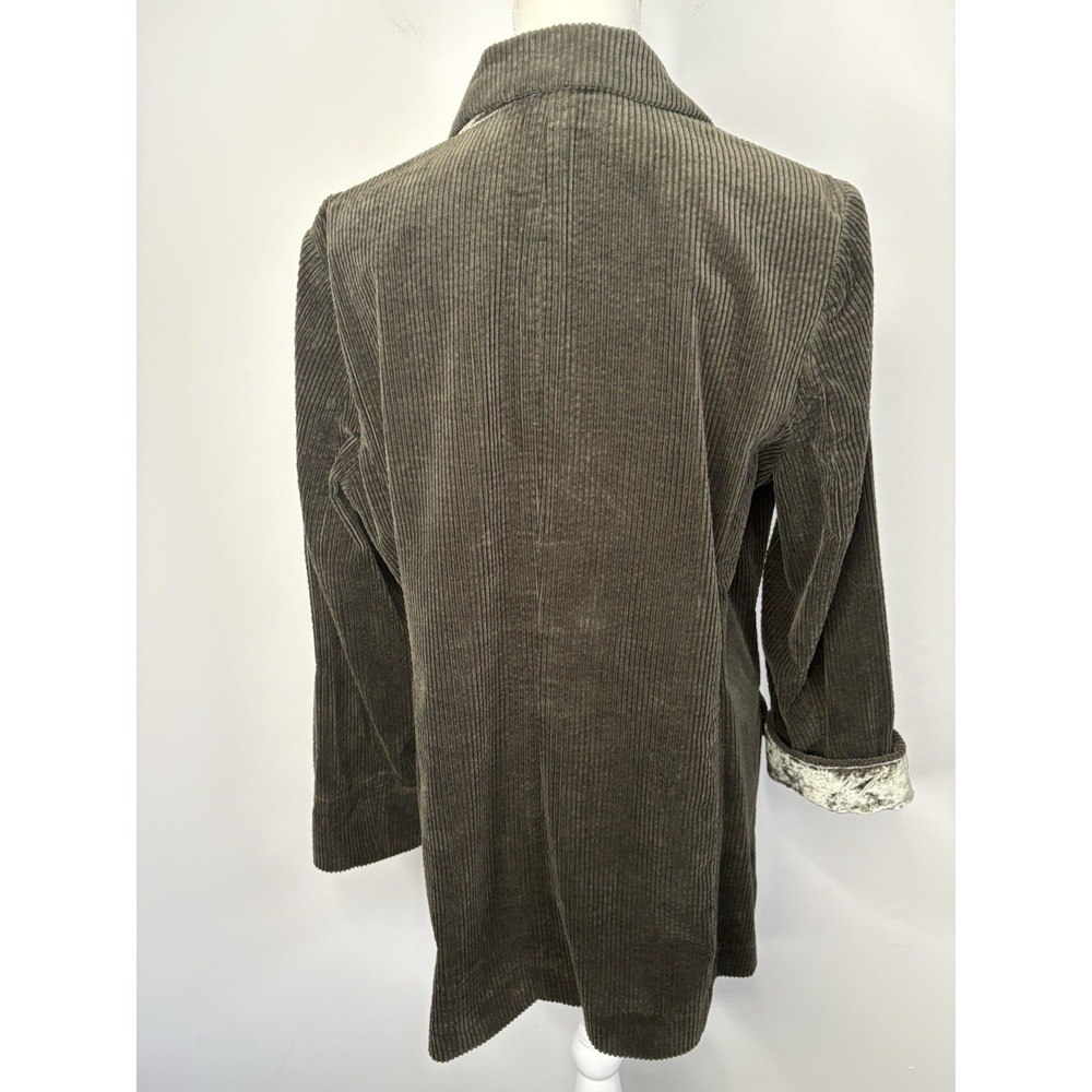 J. Jill Wide Wale Corduroy Jacket Velvet Trim Large Petite Green Barn Chore Coat - Picture 6 of 12